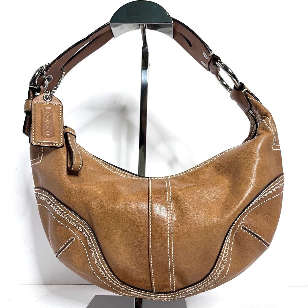 Coach Tan Burnished Leather Soho Boho y2k Medium Baguette Bag #10574